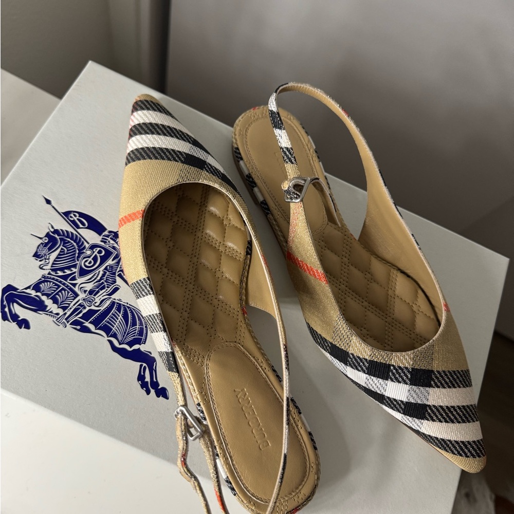Burberry Birdie Flat Tan and Black Check Slingback